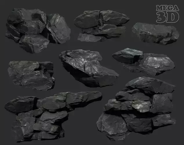 Low Poly Black Rock 230322 - Ultra HD 16K Texture