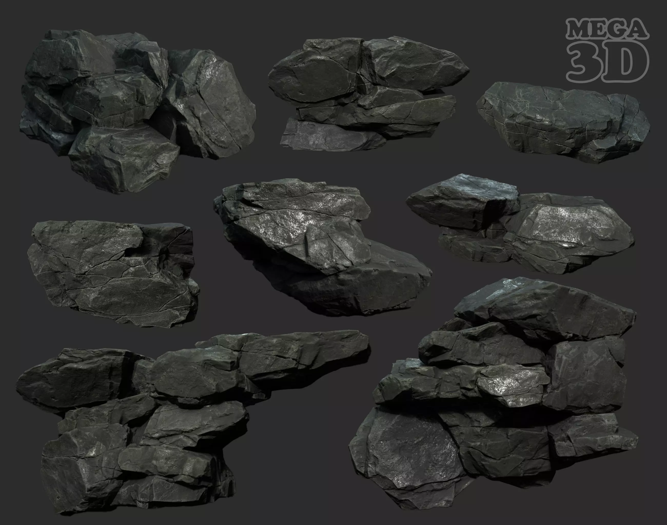 Low Poly Black Rock 230322 - Ultra HD 16K Texture Low-poly 3D model