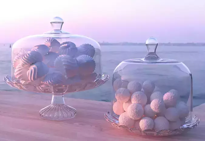 Candy jars with marshmallow and rafaello