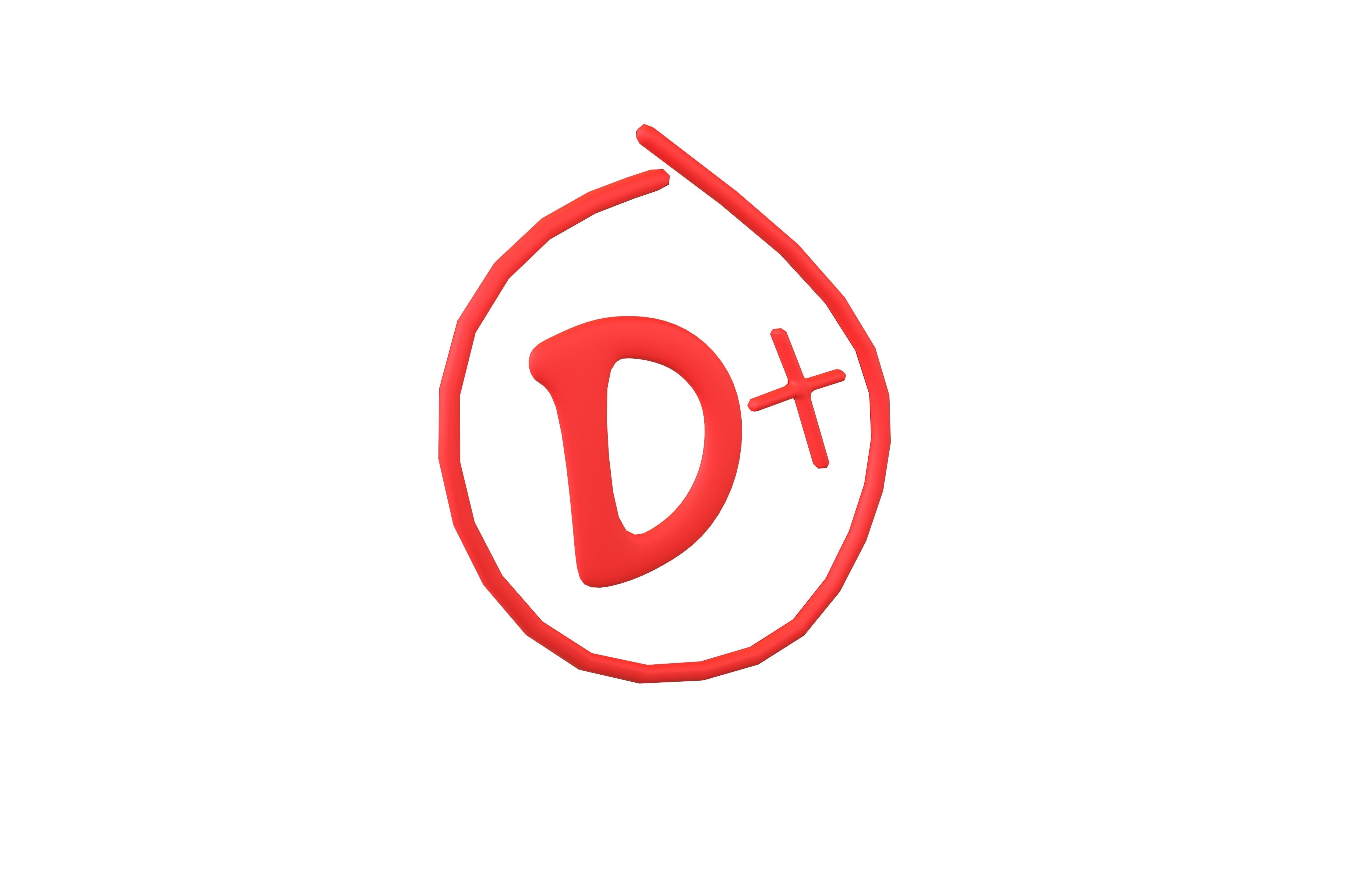 Grade D Plus Symbol v1 001 Low-poly 3D model_1