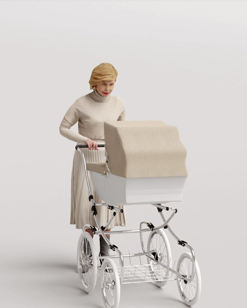 Humano Woman with a stroller 1017 3D model_1