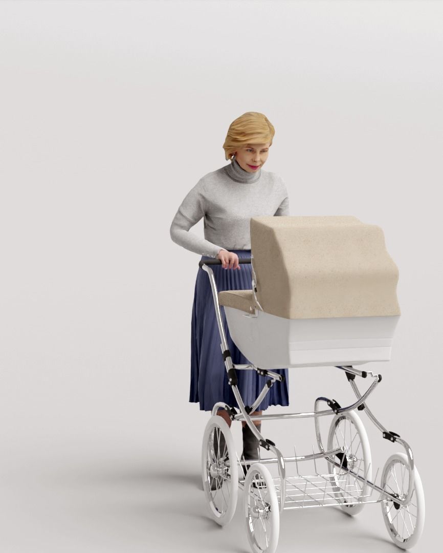 Humano Woman with a stroller 1017 3D model_4