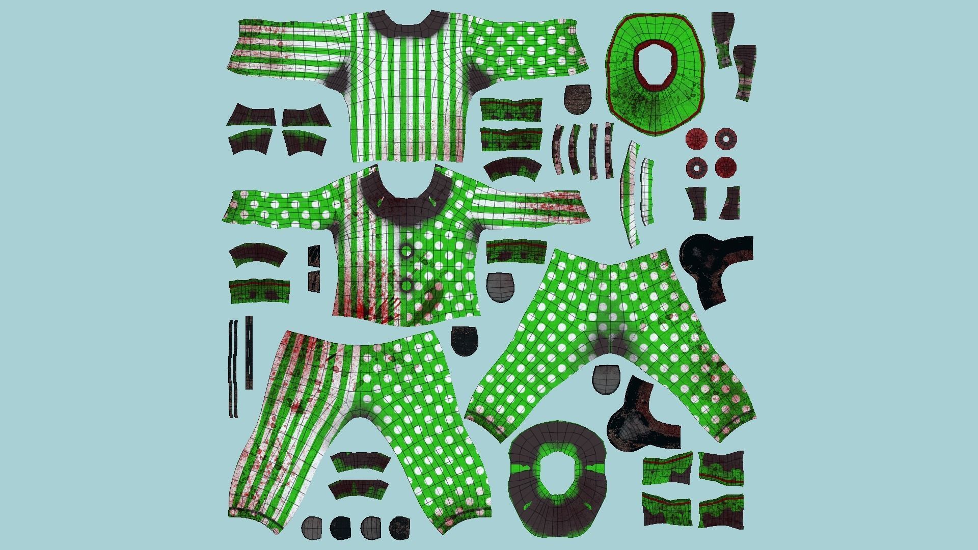 Clown Terror Outfit A08 Green - Character Design Low-poly 3D model_8