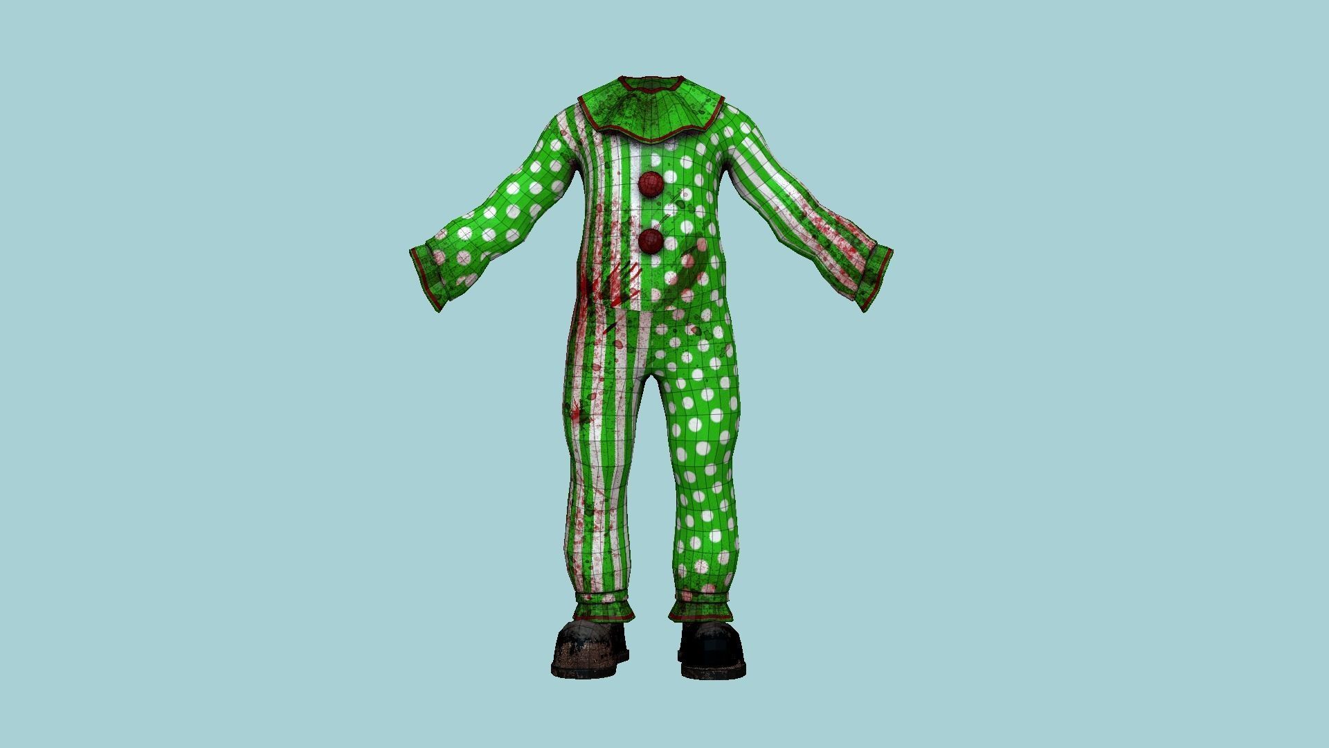 Clown Terror Outfit A08 Green - Character Design Low-poly 3D model_9