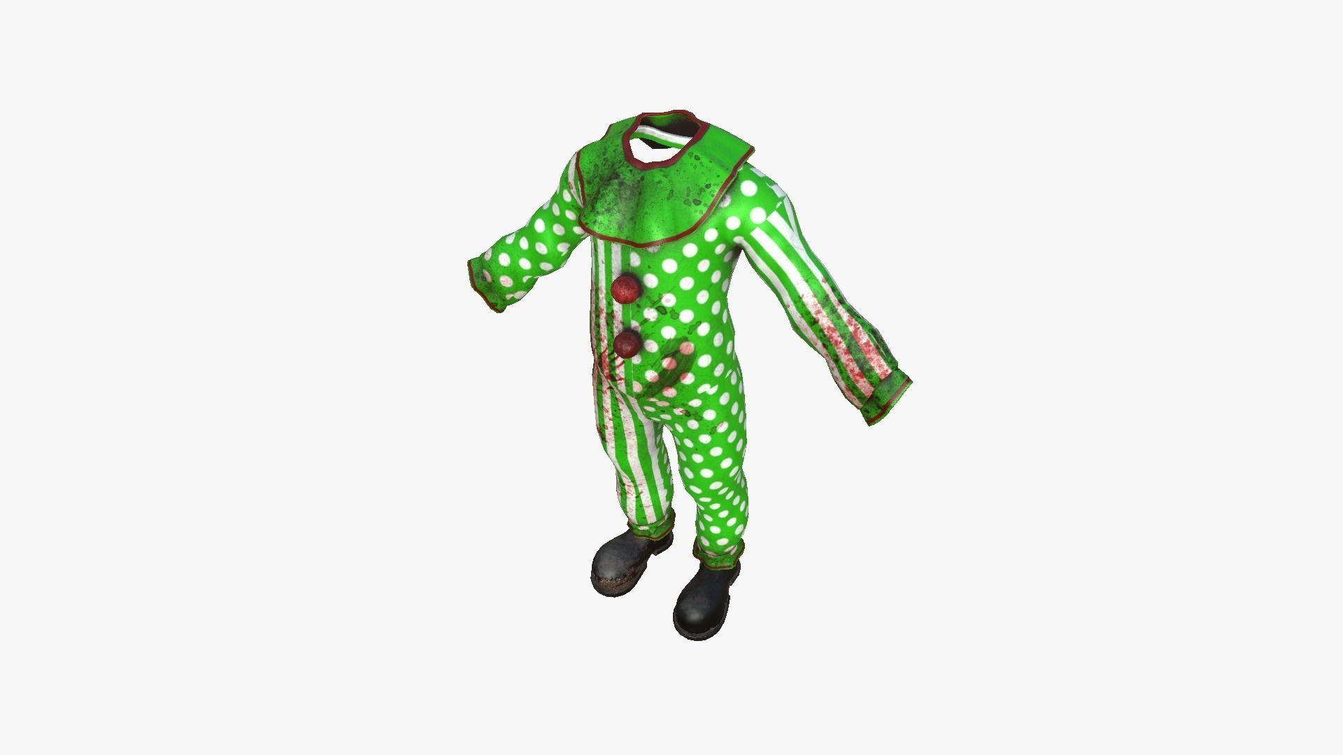 Clown Terror Outfit A08 Green - Character Design Low-poly 3D model_7