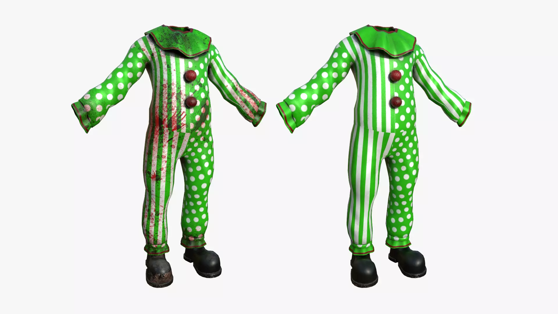 Clown Terror Outfit A08 Green - Character Design Low-poly 3D model_0