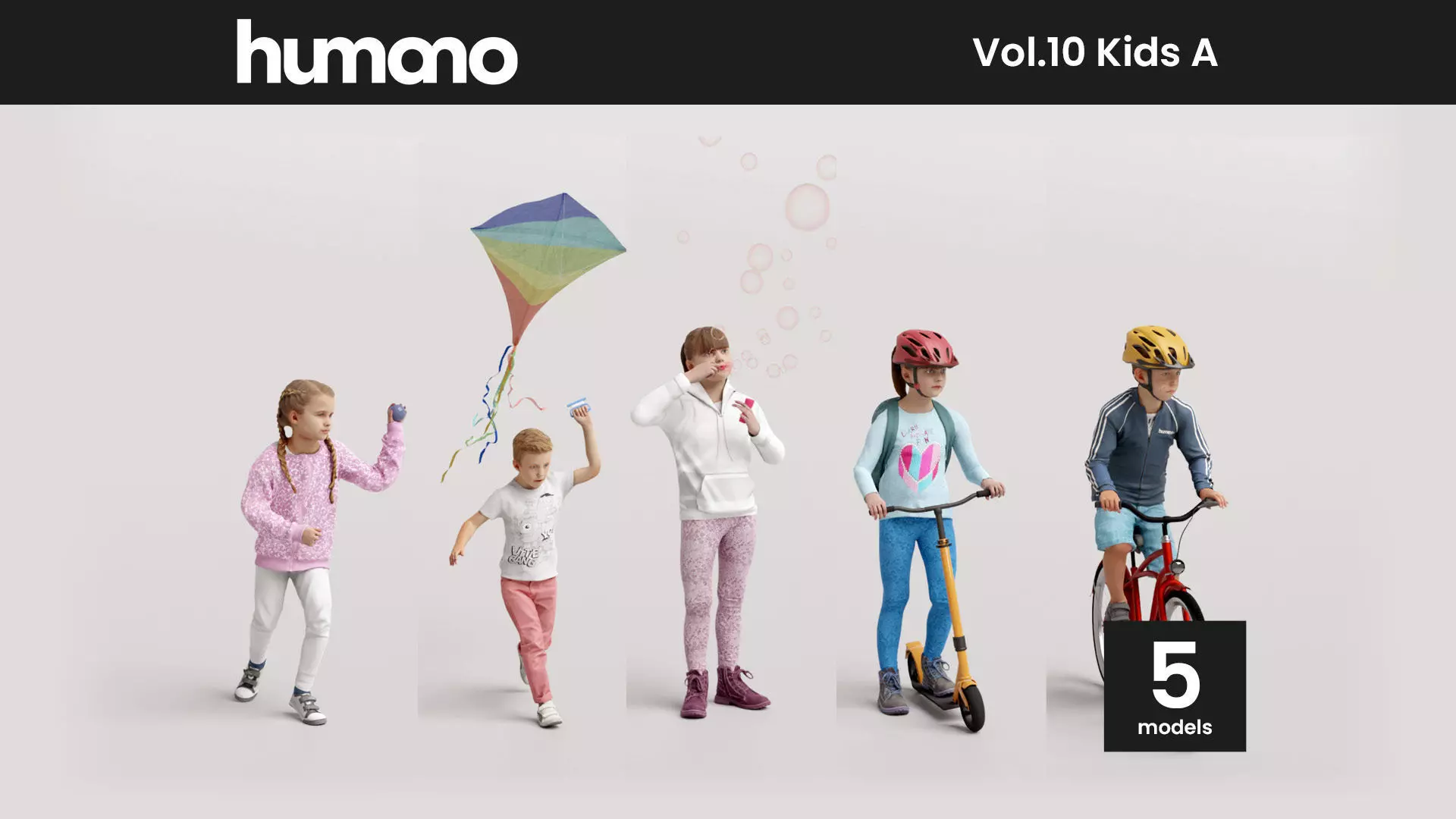 Humano 5-Pack - PLAYING KIDS - PLAYGROUND- 5x 3D models A 3D Model Collection_0