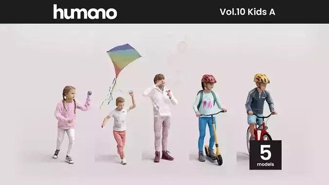 Humano 5-Pack - PLAYING KIDS - PLAYGROUND- 5x 3D models A 3D Model Collection