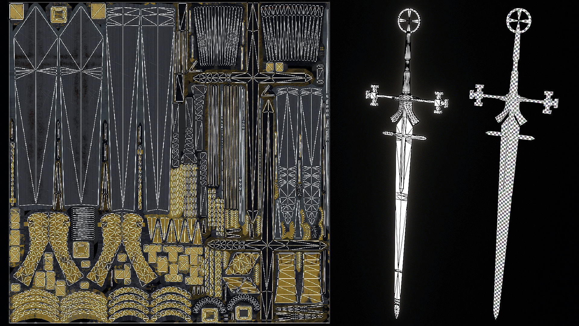 Medieval Great Templar sword Game ready Low-poly 3D model_8