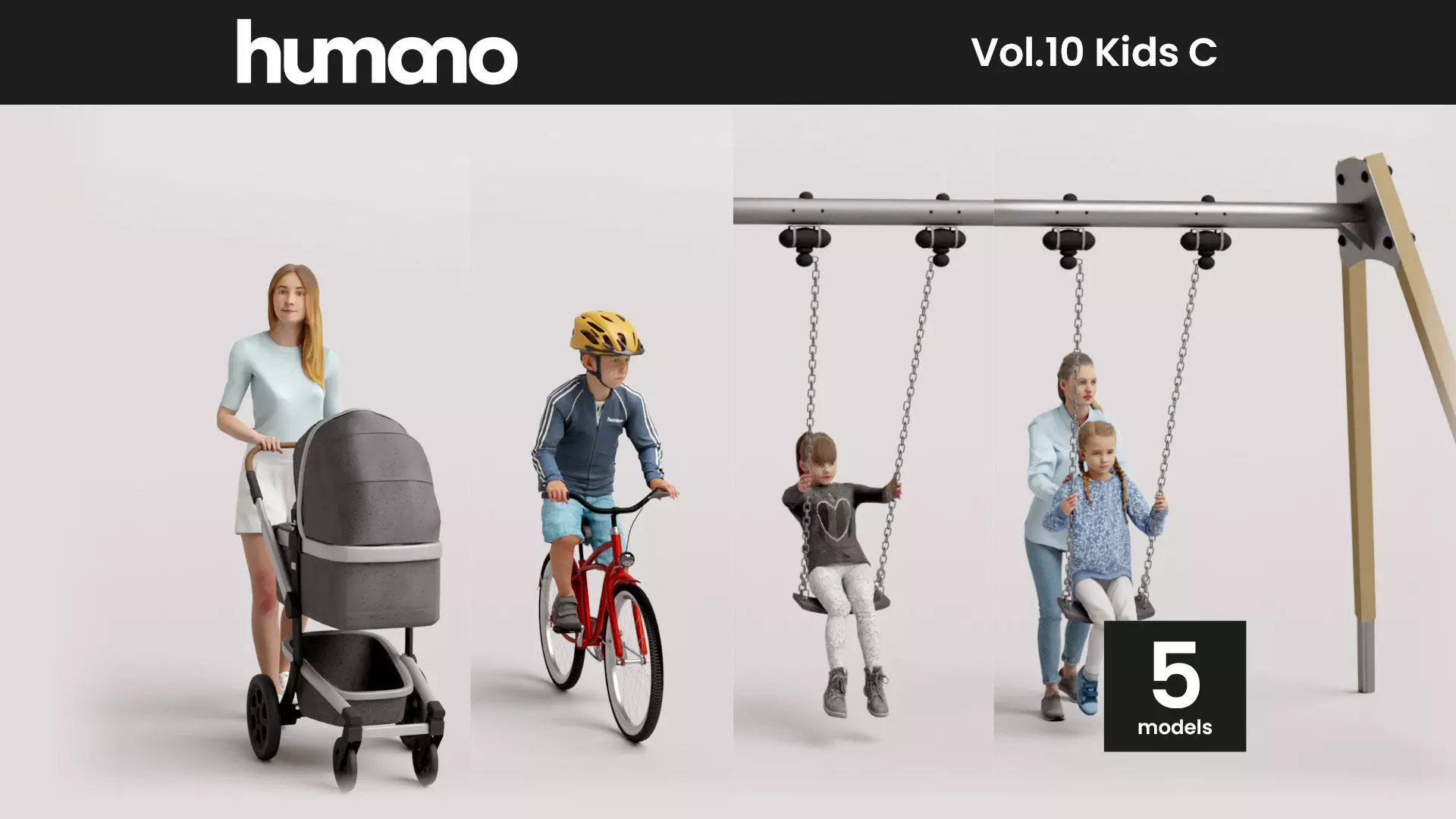 Humano 5-Pack - PLAYING KIDS - PLAYGROUND- 5x 3D models C 3D Model Collection_0
