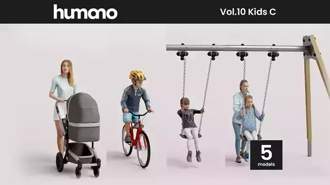 Humano 5-Pack - PLAYING KIDS - PLAYGROUND- 5x 3D models C 3D Model Collection