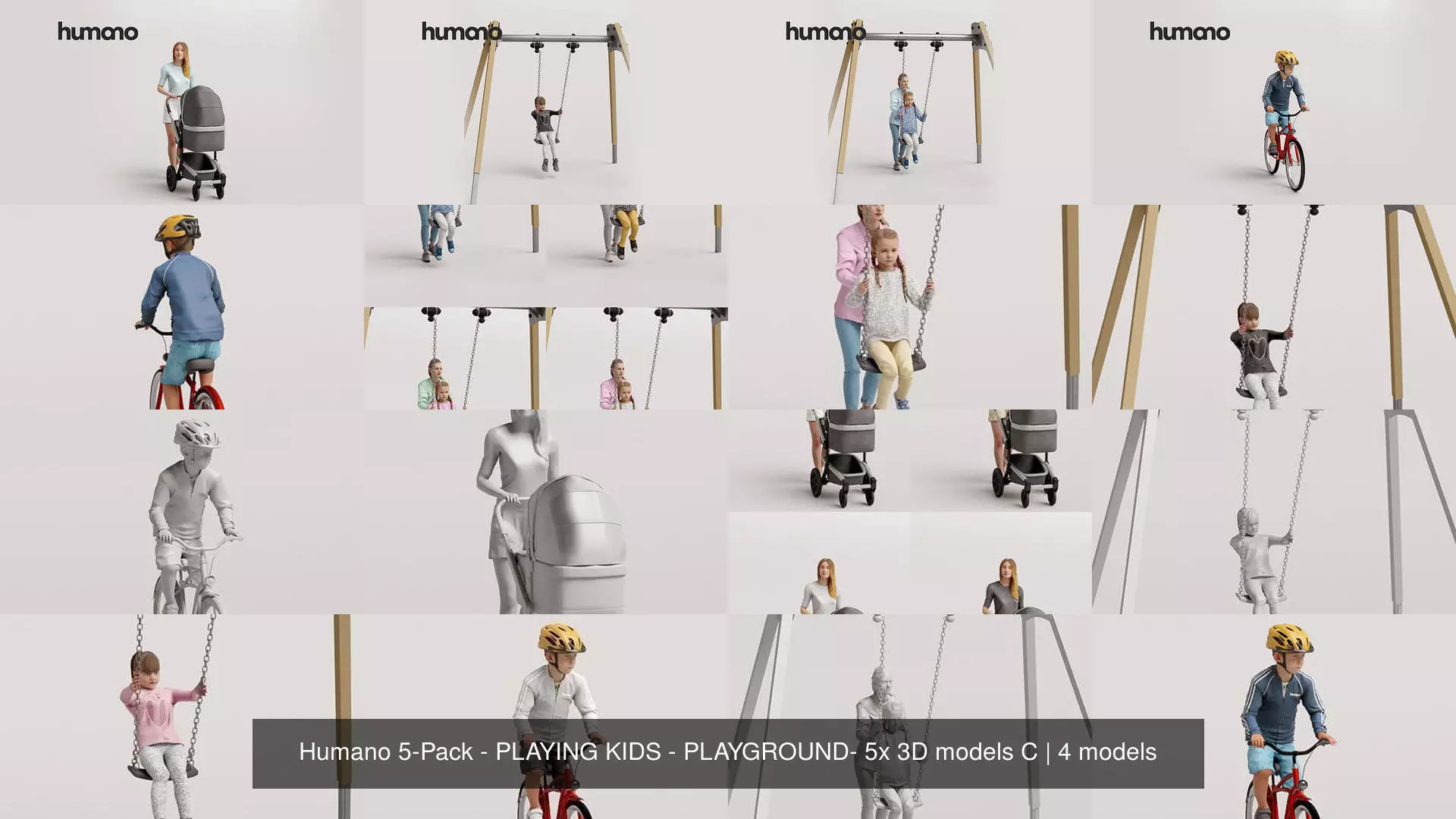 Humano 5-Pack - PLAYING KIDS - PLAYGROUND- 5x 3D models C 3D Model Collection_1