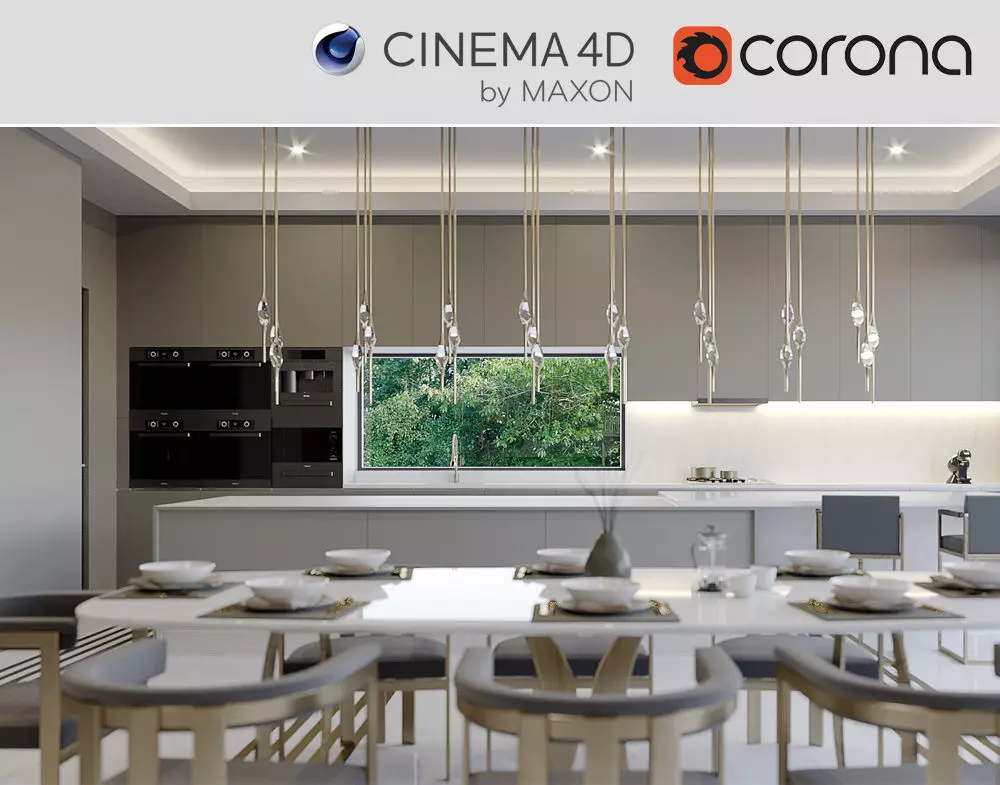 Corona - C4D Scene files - Modern Kitchen Interior 3D model_0