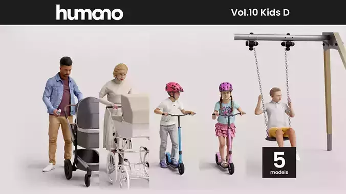 Humano 5-Pack - PLAYING KIDS - PLAYGROUND- 5x 3D models D 3D Model Collection
