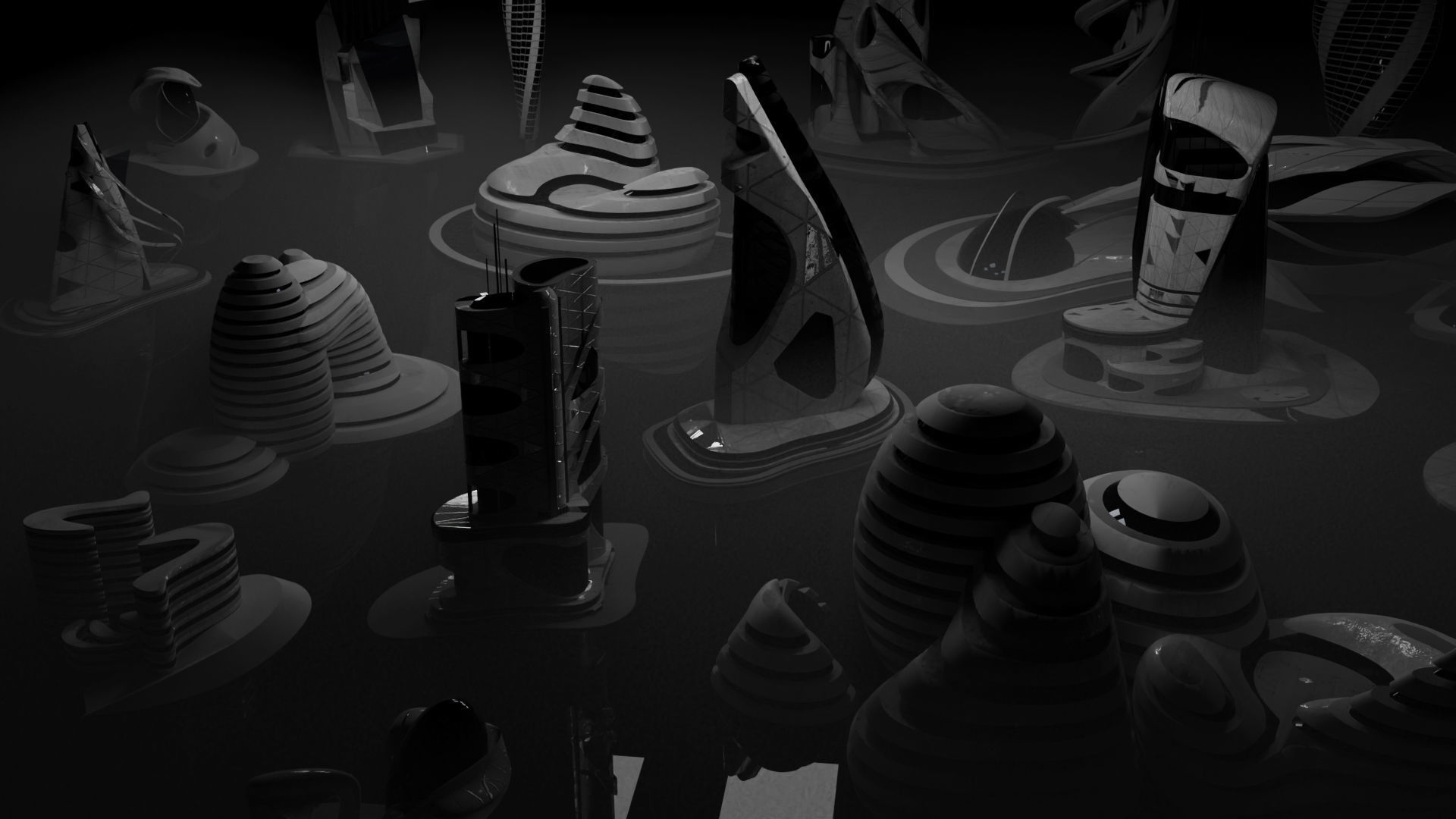 Sci-fi city  Utopian Kitbash  Kitbash Asset Pack Low-poly 3D model_4