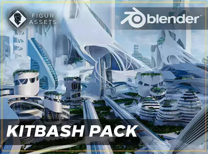 Sci-fi city  Utopian Kitbash  Kitbash Asset Pack Low-poly 3D model
