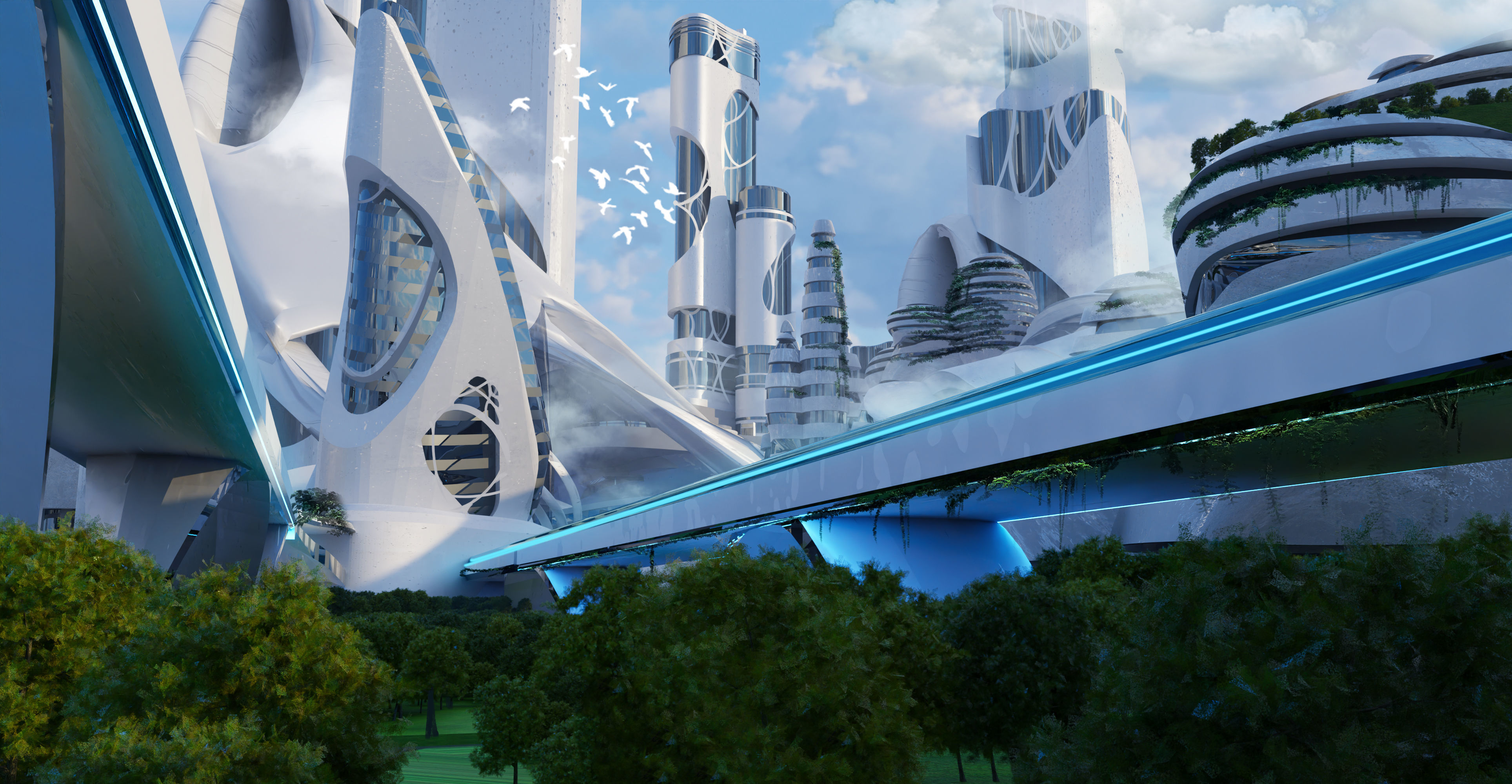 Sci-fi city  Utopian Kitbash  Kitbash Asset Pack Low-poly 3D model_6