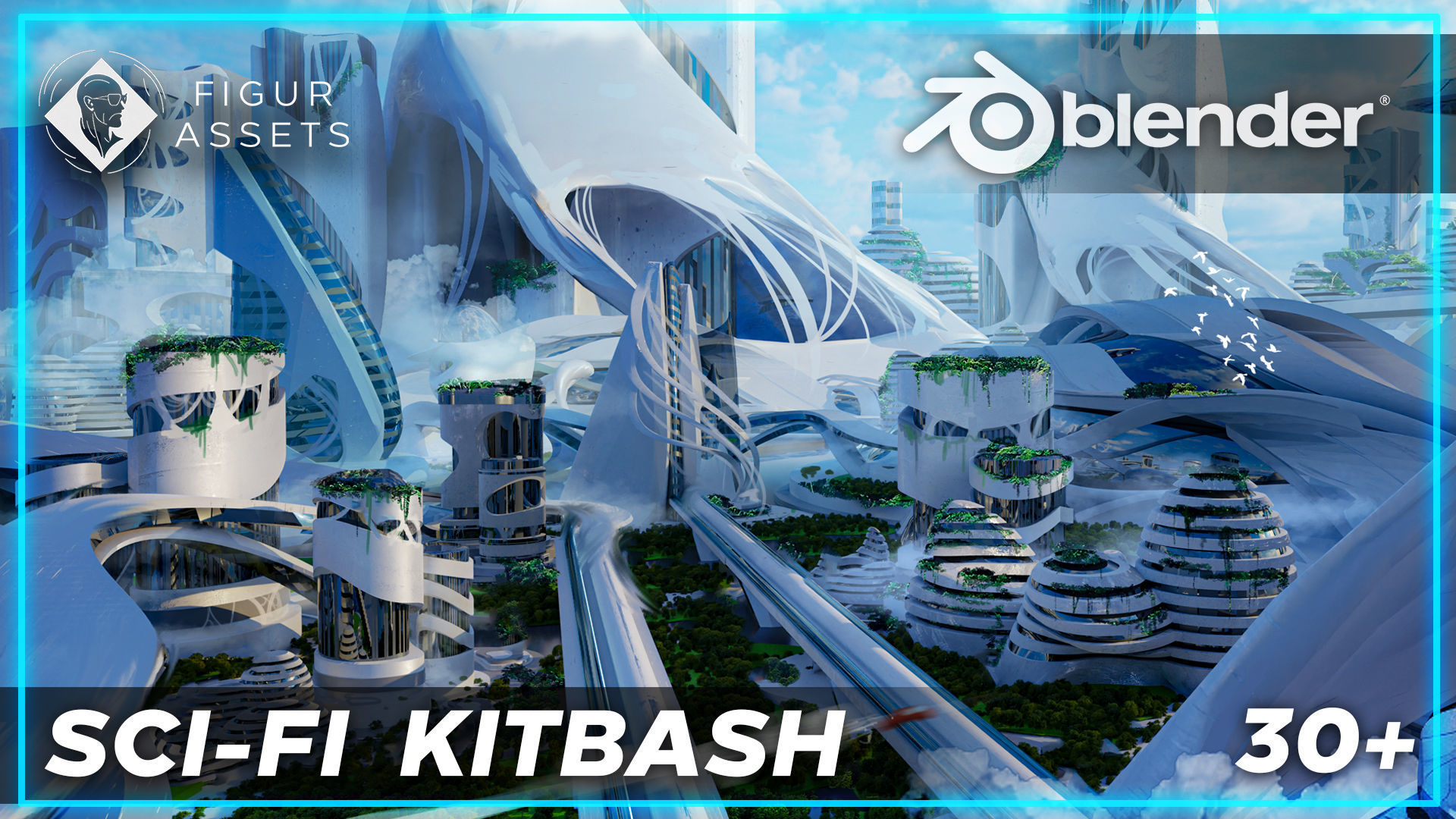 Sci-fi city  Utopian Kitbash  Kitbash Asset Pack Low-poly 3D model_1