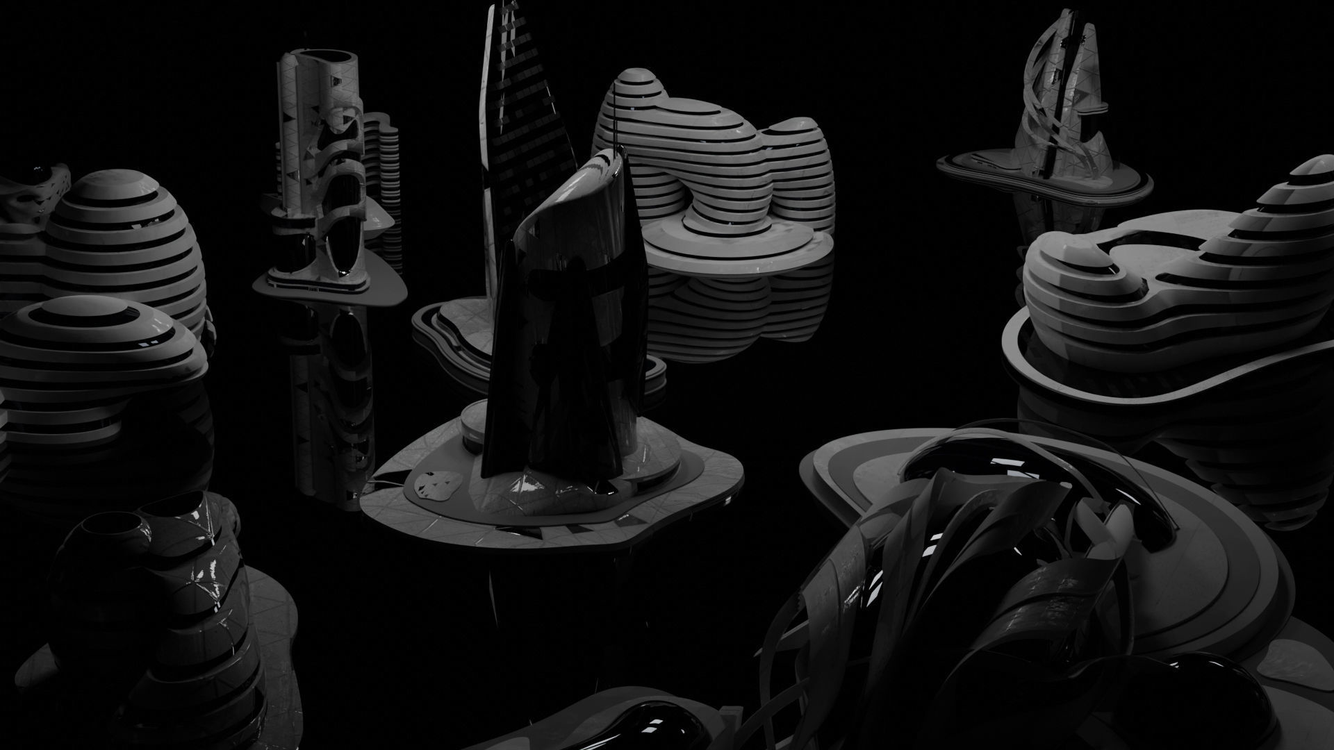 Sci-fi city  Utopian Kitbash  Kitbash Asset Pack Low-poly 3D model_3