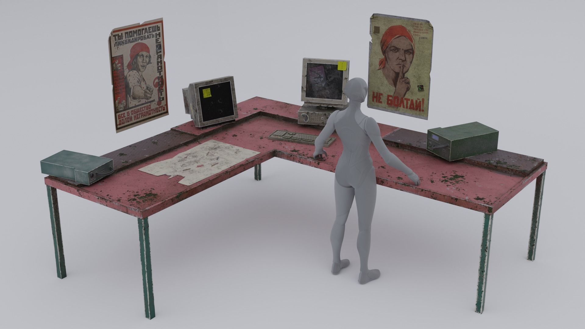 Scene with Soviet objects Free 3D model_3