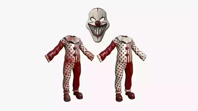 Clown Terror Costume and Mask - Red White - Character Design 3D Model Collection