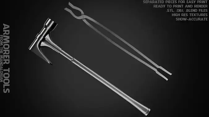 The Mandalorian Armorer Hammer and Tongs Tools for Cosplay 3D print model
