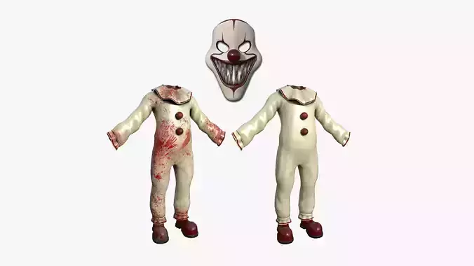 Clown Terror Costume and Mask - Full White - Character Design 3D Model Collection