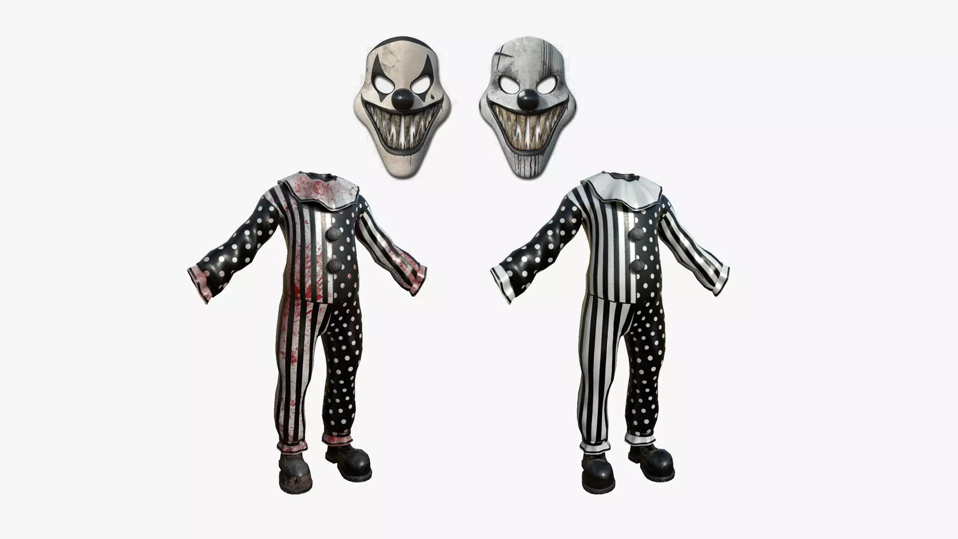 Clown Terror Costume and Mask - Black White - Character Design 3D Model Collection_0
