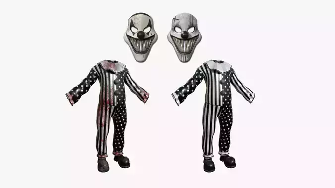 Clown Terror Costume and Mask - Black White - Character Design 3D Model Collection
