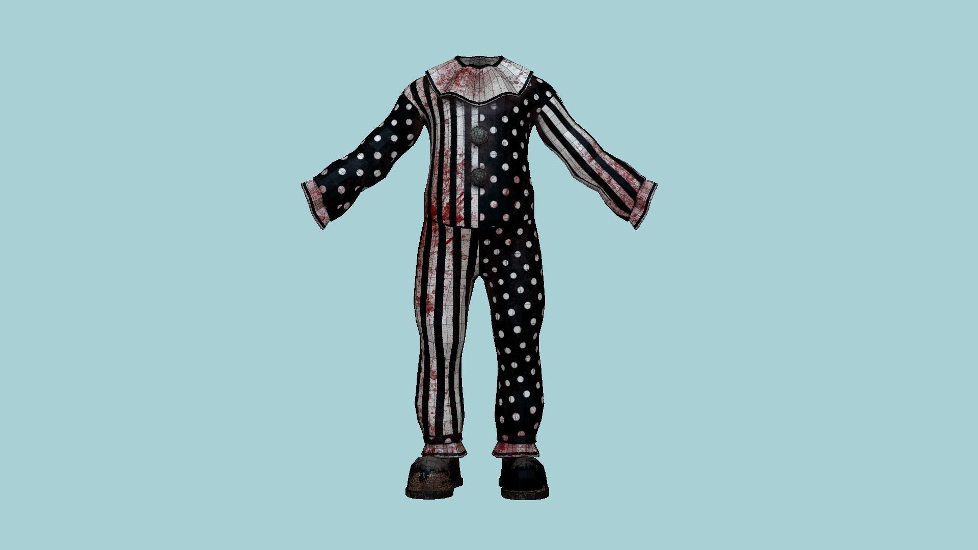 Clown Terror Costume and Mask - Black White - Character Design 3D Model Collection_40