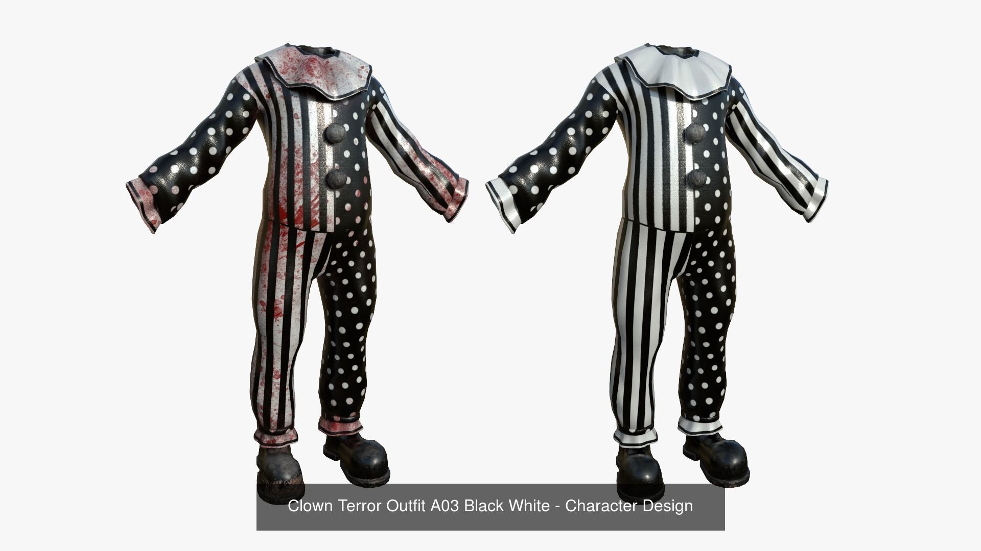 Clown Terror Costume and Mask - Black White - Character Design 3D Model Collection_2