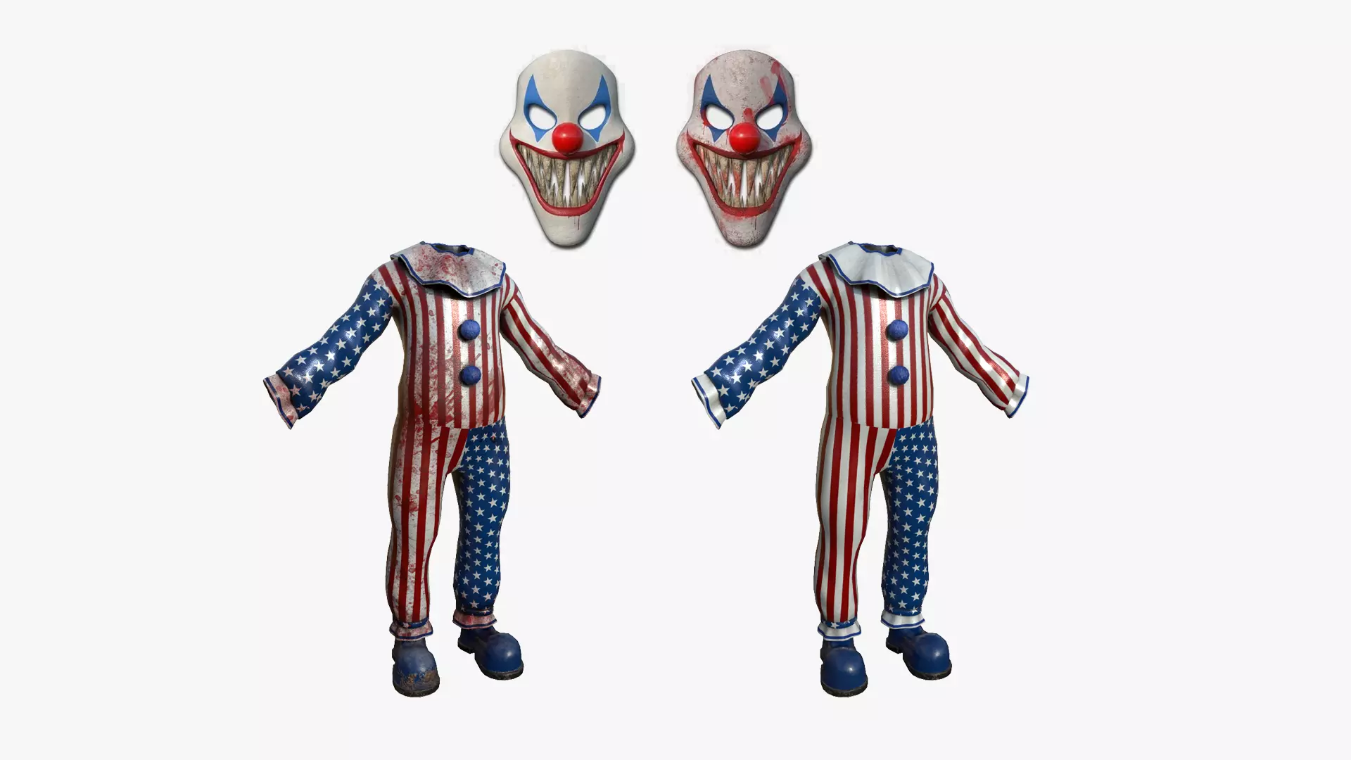 Clown Terror Costume and Masks - USA - Character Design 3D Model Collection_0