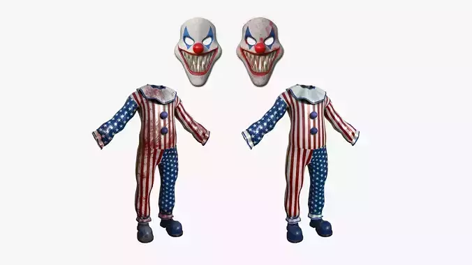 Clown Terror Costume and Masks - USA - Character Design 3D Model Collection