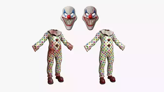 Clown Terror Costume and Mask - Colored - Character Design 3D Model Collection