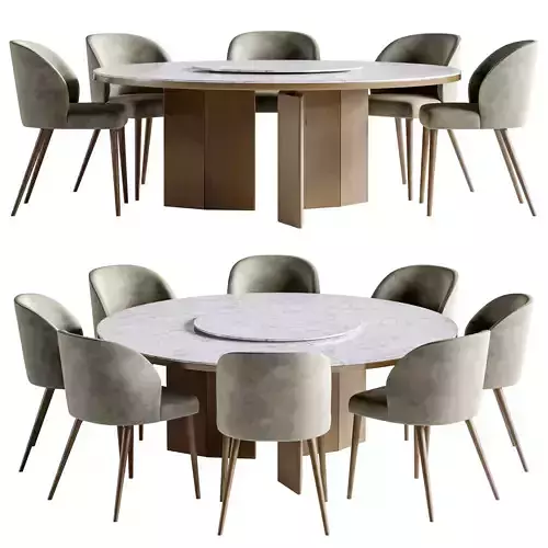 Dinning Set Morgan round table  Minotti dining chair Free 3D model