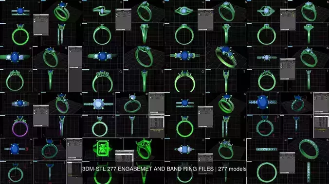3DM-STL 277 ENGAGEMENT AND BAND RING FILES 3D Model Collection