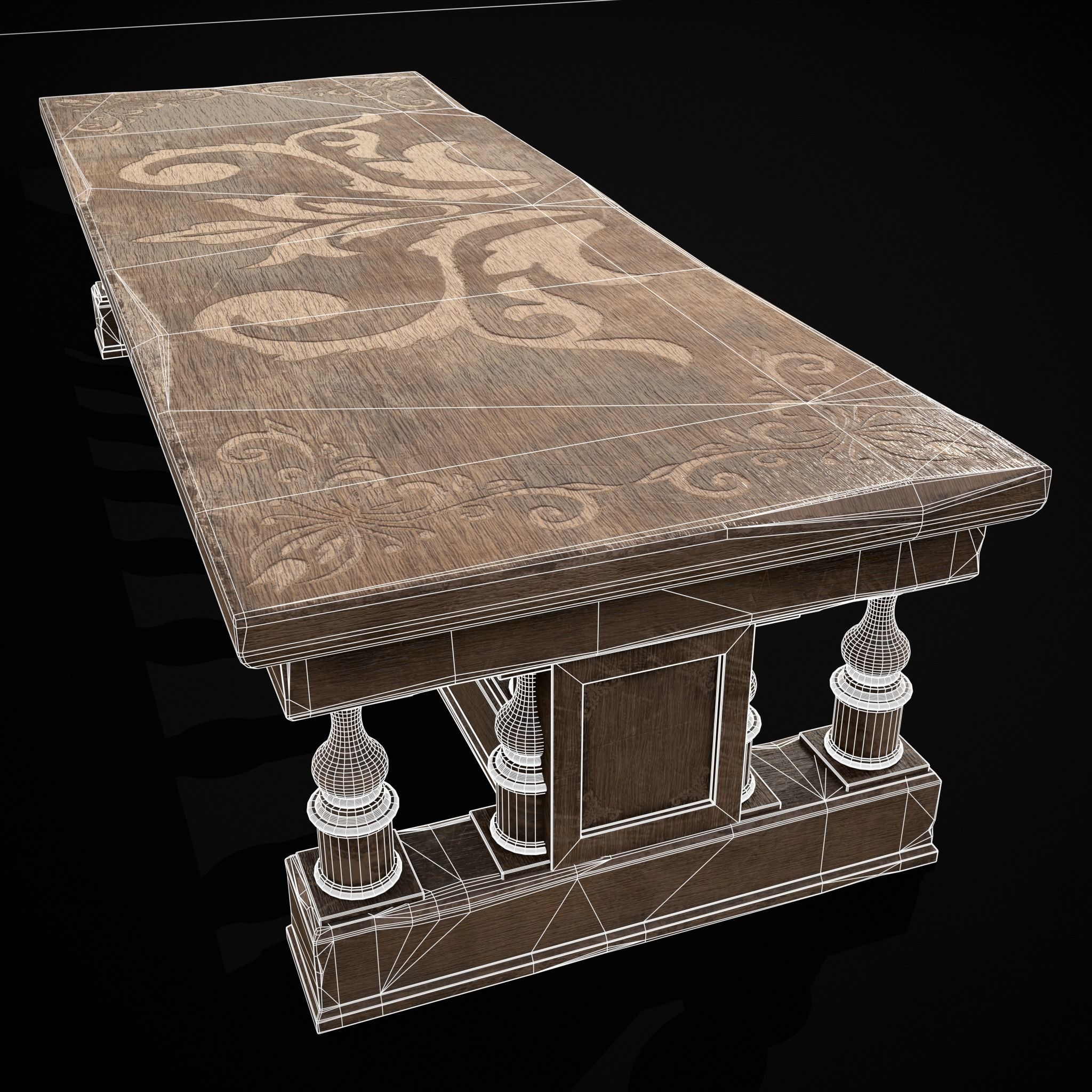 Long Renaissance Table Low-poly 3D model_32