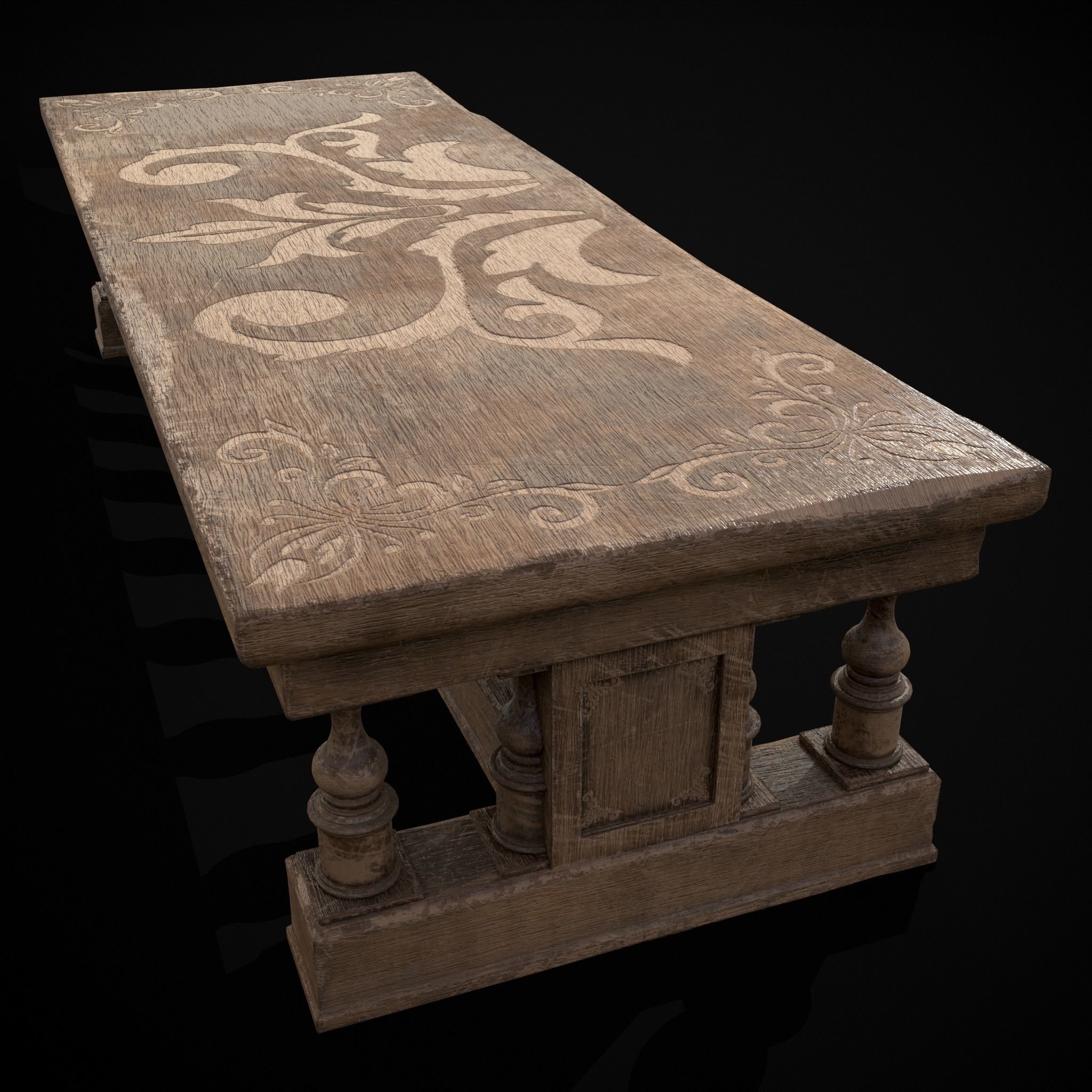 Long Renaissance Table Low-poly 3D model_31