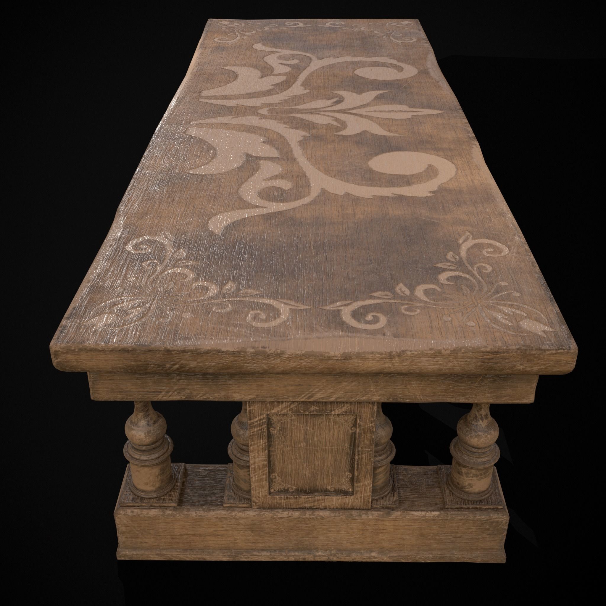 Long Renaissance Table Low-poly 3D model_21