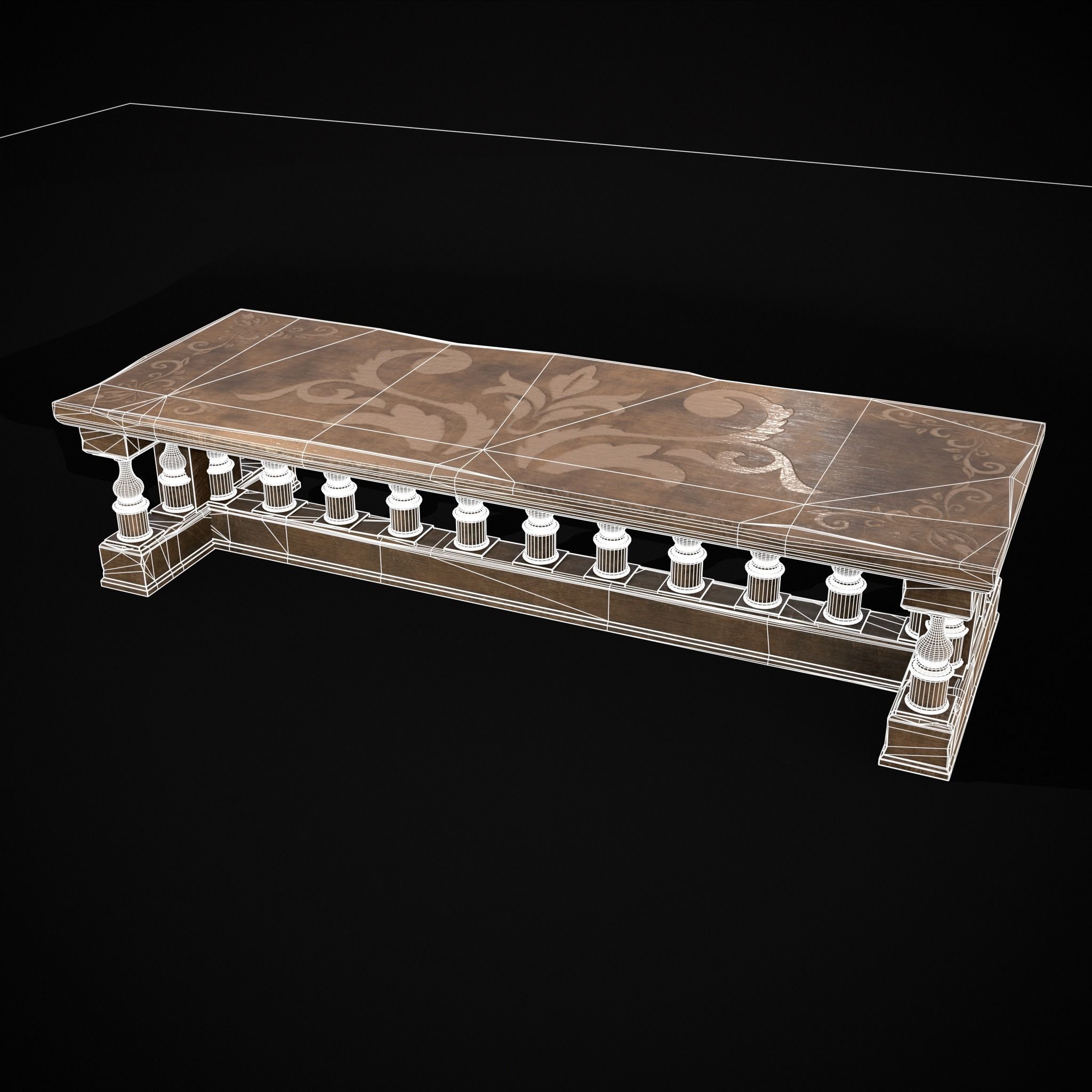 Long Renaissance Table Low-poly 3D model_40