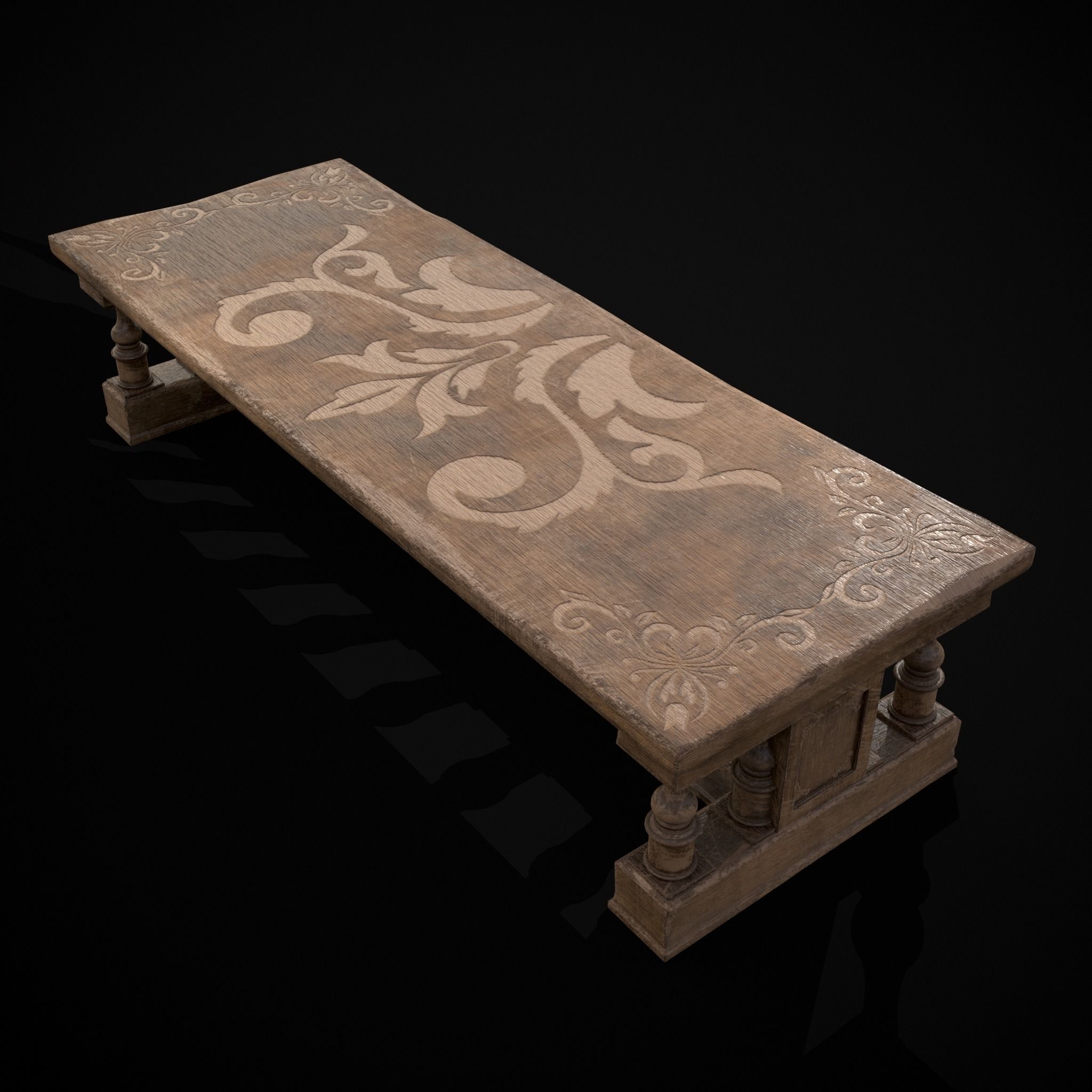 Long Renaissance Table Low-poly 3D model_35