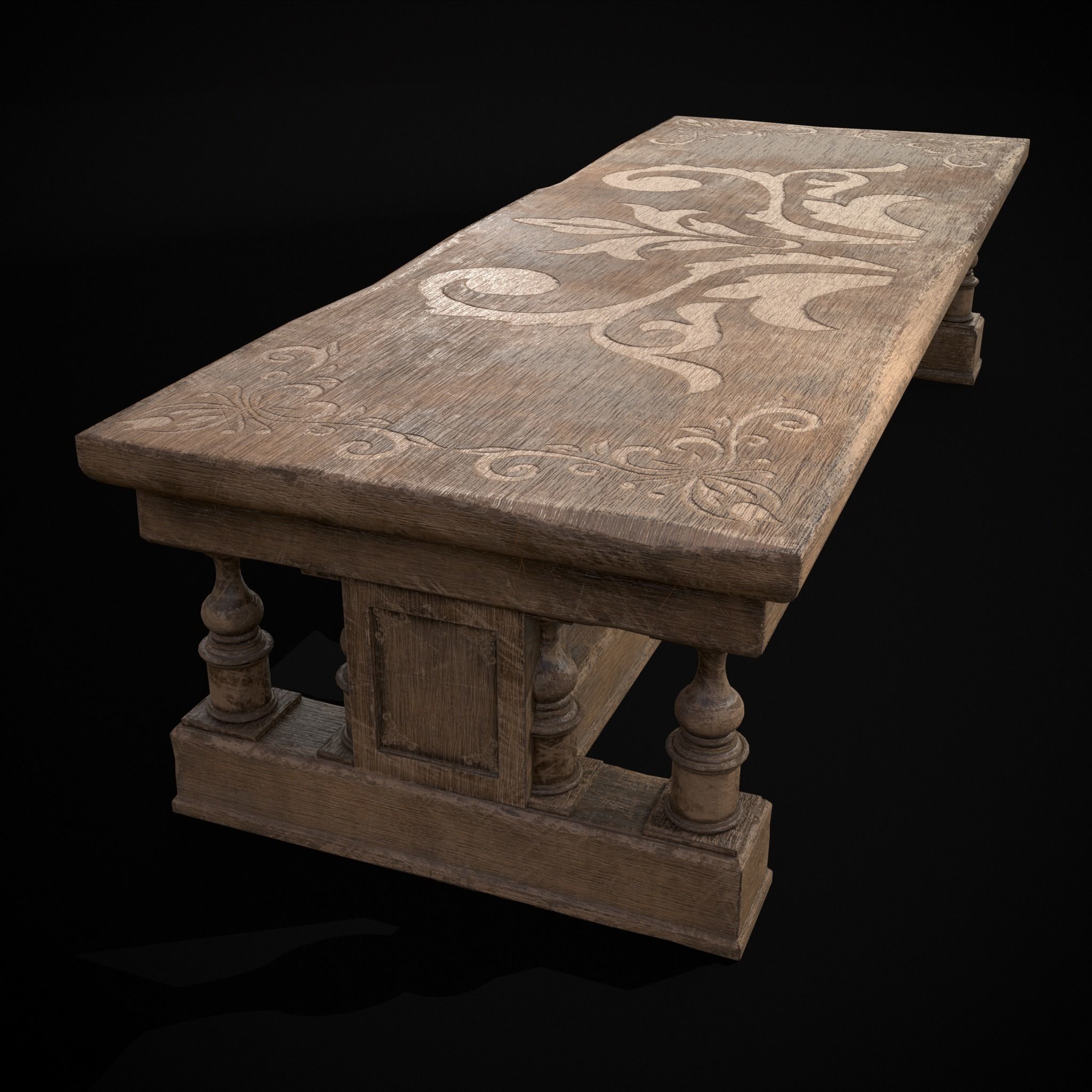 Long Renaissance Table Low-poly 3D model_37