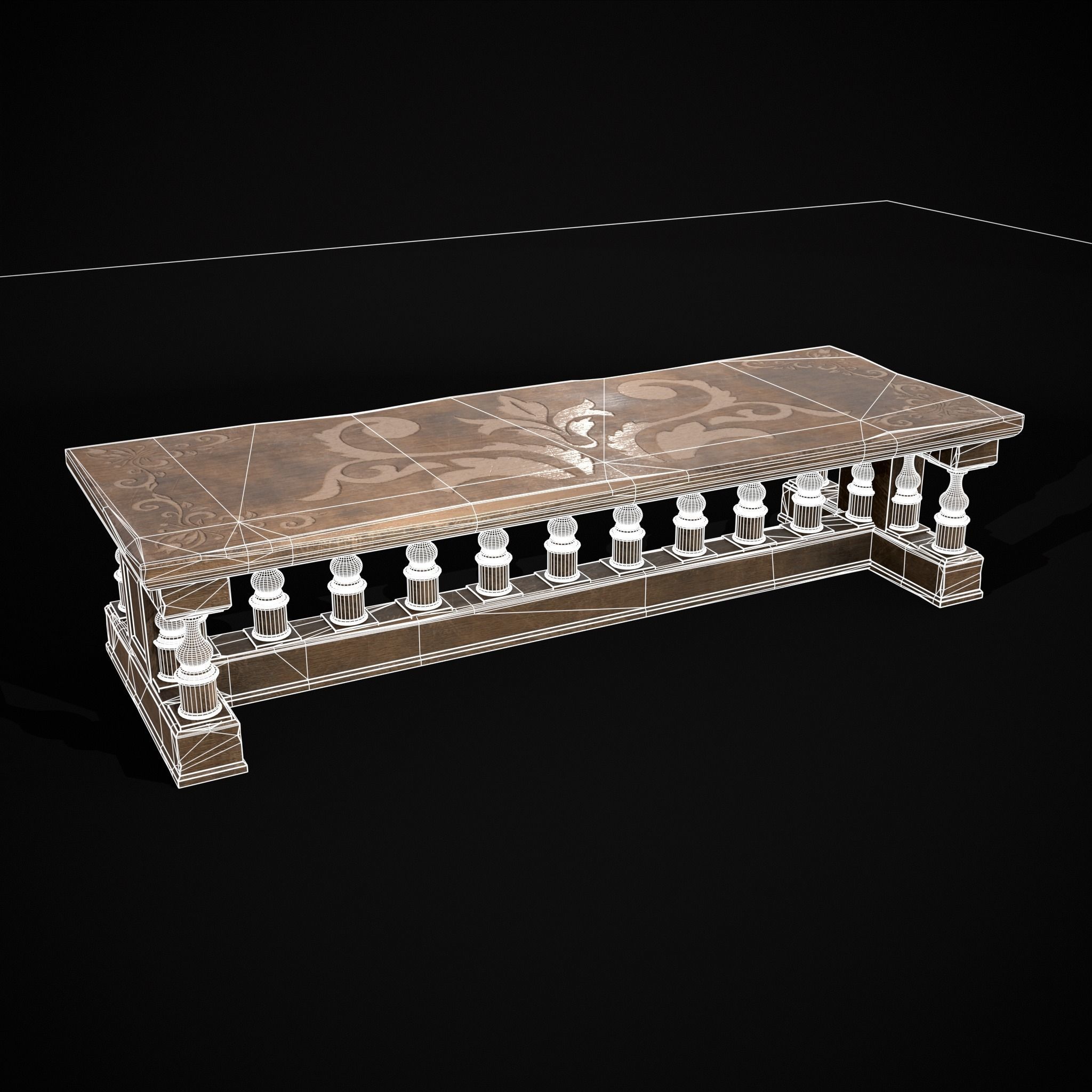 Long Renaissance Table Low-poly 3D model_14
