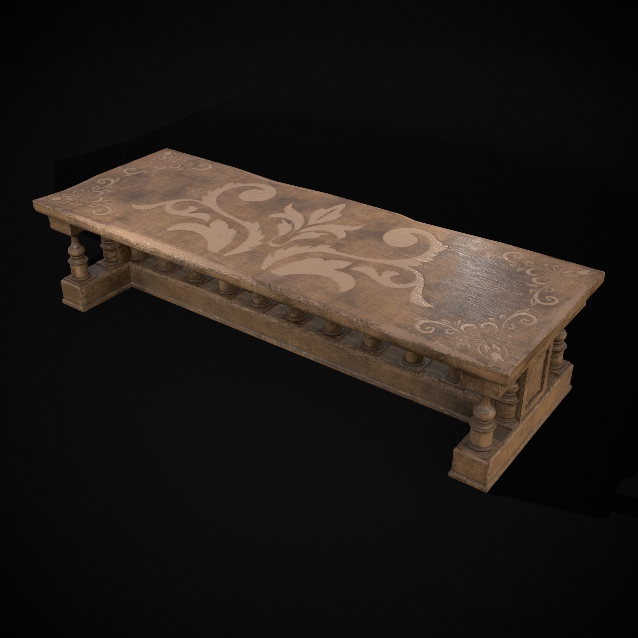Long Renaissance Table Low-poly 3D model_27