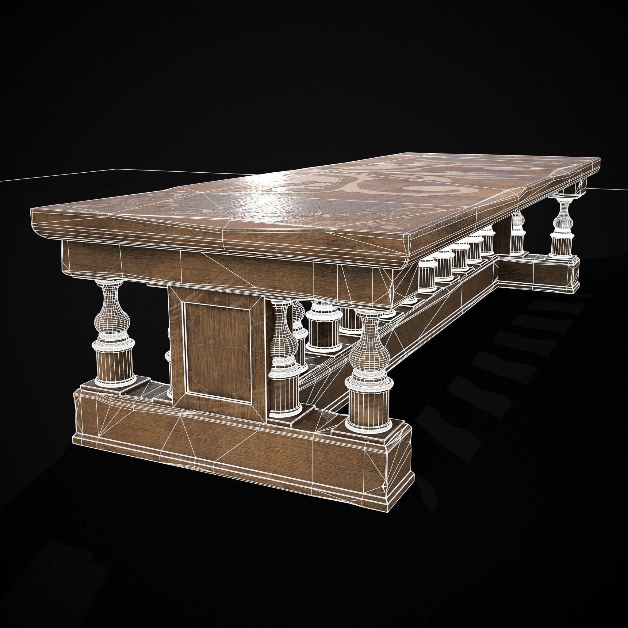 Long Renaissance Table Low-poly 3D model_6