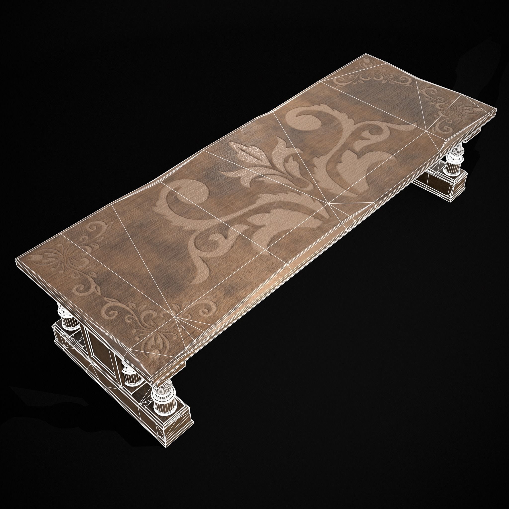 Long Renaissance Table Low-poly 3D model_4