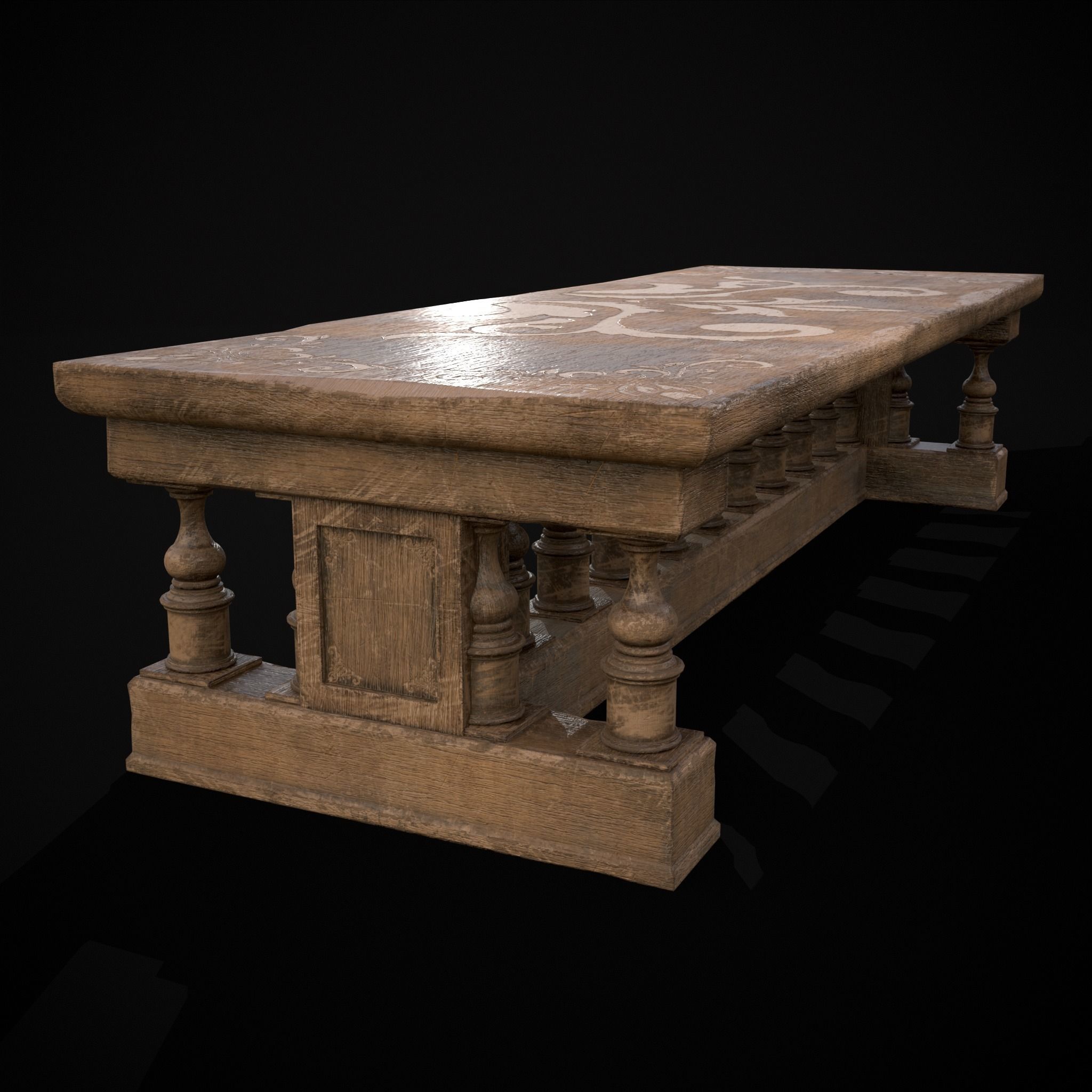 Long Renaissance Table Low-poly 3D model_5