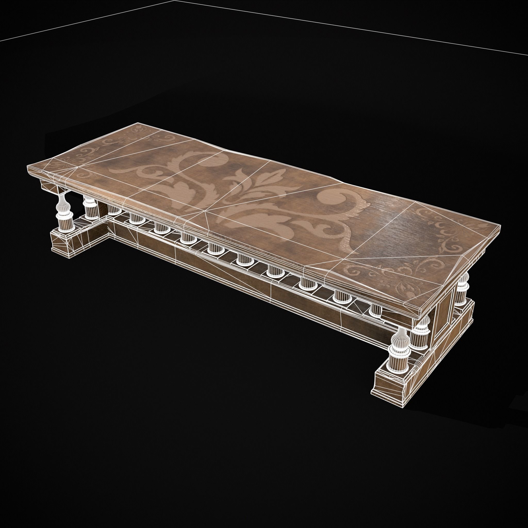 Long Renaissance Table Low-poly 3D model_28
