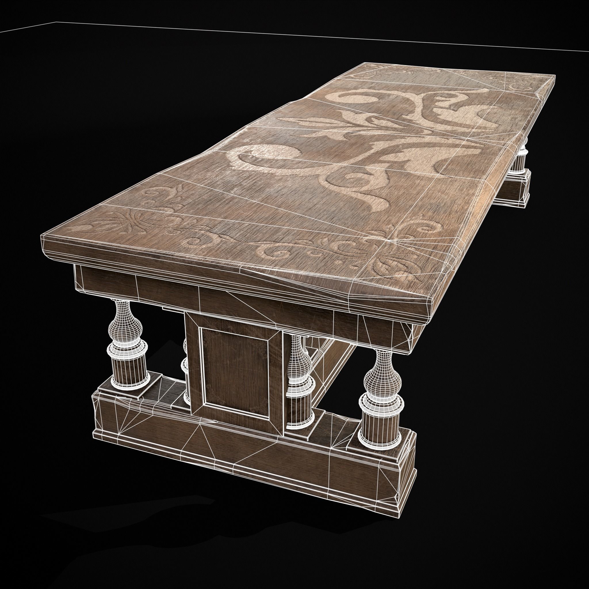Long Renaissance Table Low-poly 3D model_38