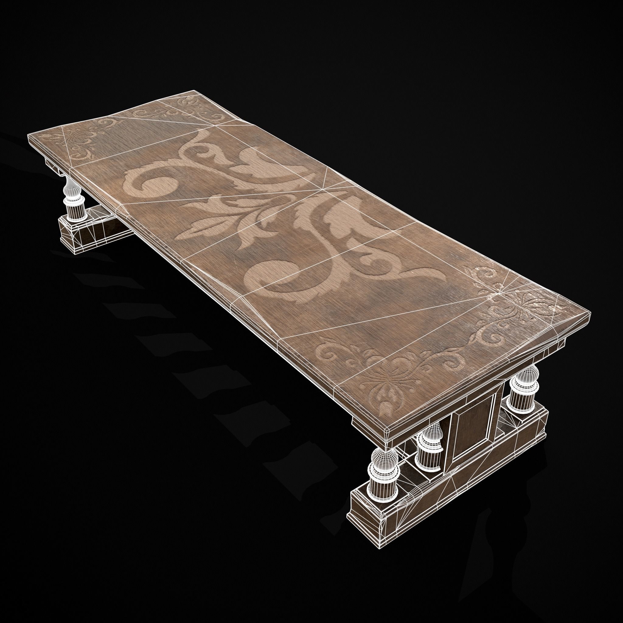 Long Renaissance Table Low-poly 3D model_36